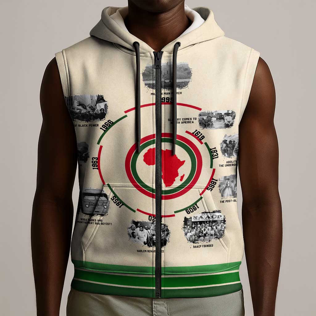 Black History Milestones - African Timeline Sleeveless Zip Hoodie - African Pride