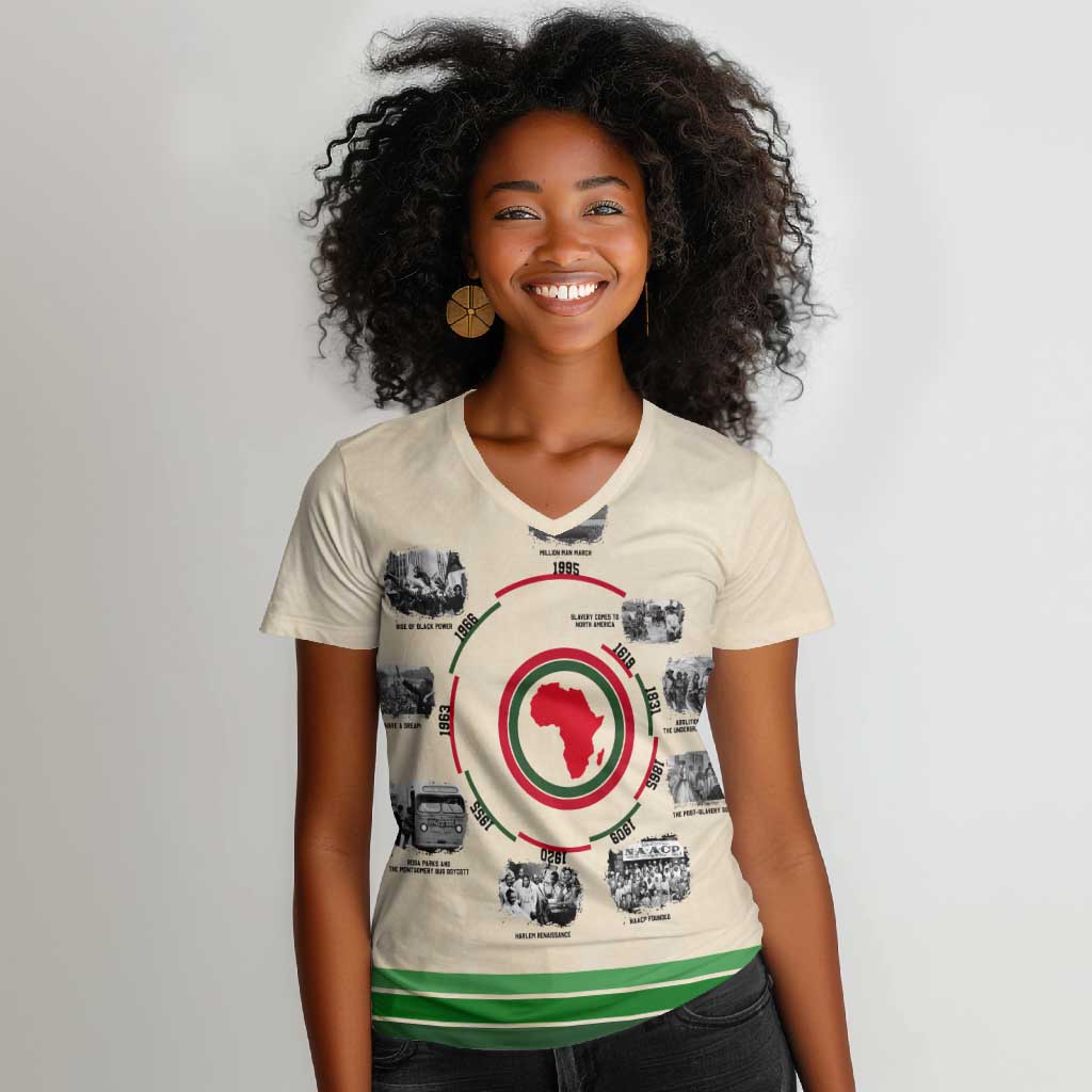 Black History Milestones - African Timeline Women V-Neck T-Shirt