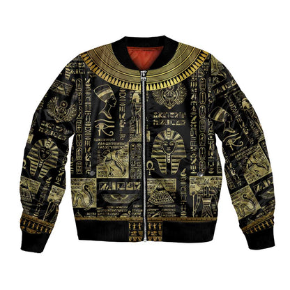Egypt Pharaoh Bomber Jacket Egyptian Hieroglyphs and Symbols