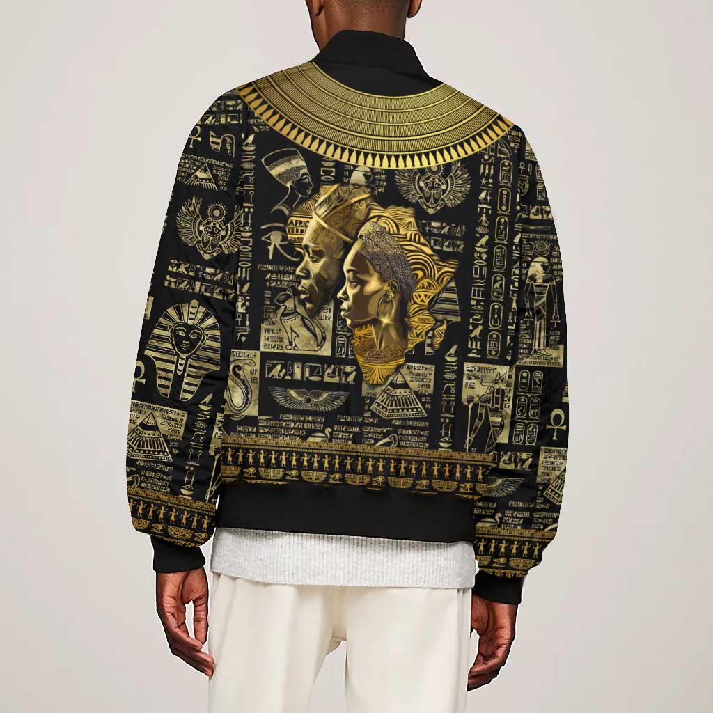 Egypt Pharaoh Bomber Jacket Egyptian Hieroglyphs and Symbols