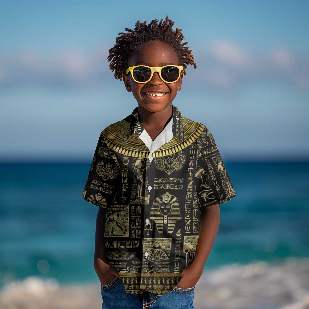 Egypt Pharaoh Kid Hawaiian Shirt Egyptian Hieroglyphs and Symbols