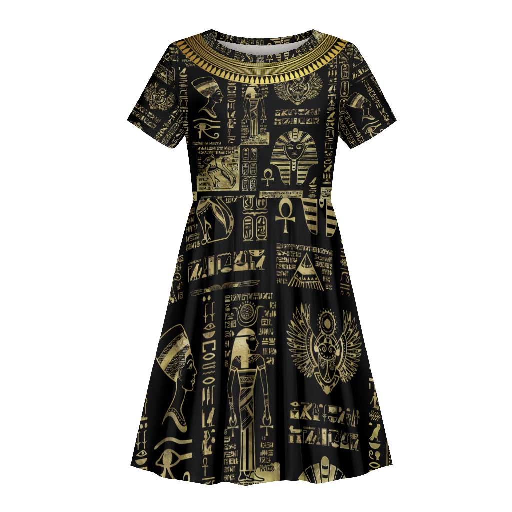 Egypt Pharaoh Kid Short Sleeve Dress Egyptian Hieroglyphs and Symbols