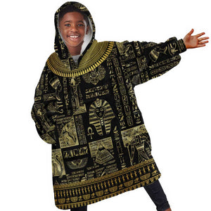 Egypt Pharaoh KId Wearable Blanket Hoodie Egyptian Hieroglyphs and Symbols