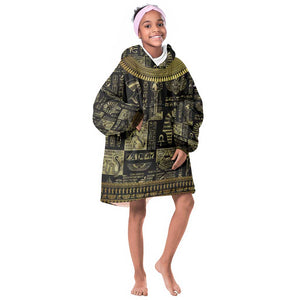 Egypt Pharaoh KId Wearable Blanket Hoodie Egyptian Hieroglyphs and Symbols