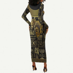 Egypt Pharaoh Long Sleeve Bodycon Dress Egyptian Hieroglyphs and Symbols