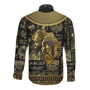 Egypt Pharaoh Long Sleeve Button Shirt Egyptian Hieroglyphs and Symbols