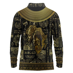 Egypt Pharaoh Long Sleeve Polo Shirt Egyptian Hieroglyphs and Symbols