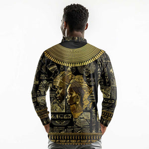 Egypt Pharaoh Long Sleeve Polo Shirt Egyptian Hieroglyphs and Symbols