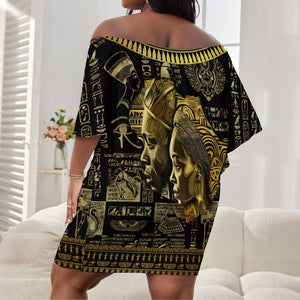 Egypt Pharaoh Off Shoulder Short Dress Egyptian Hieroglyphs and Symbols