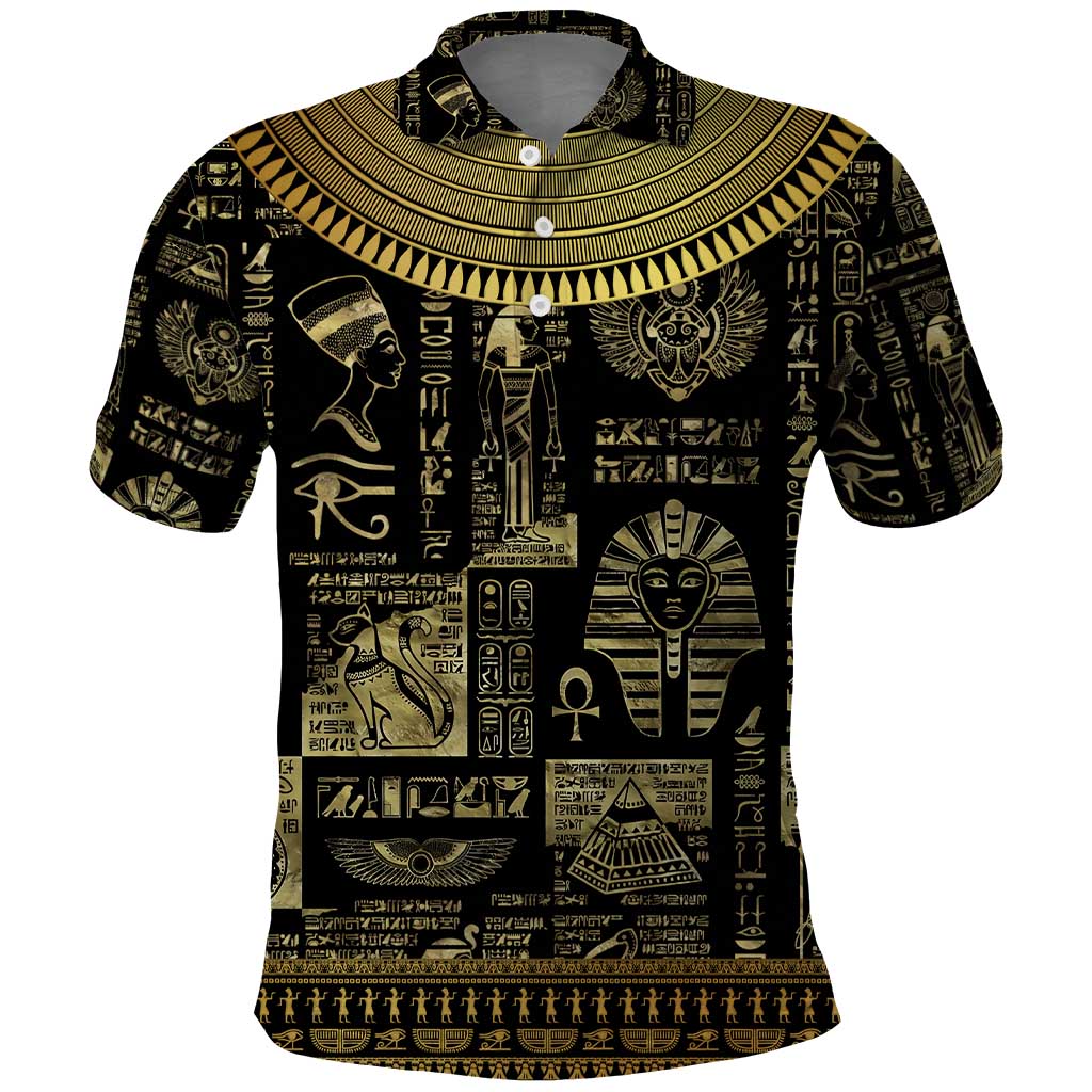 Egypt Pharaoh Polo Shirt Egyptian Hieroglyphs and Symbols