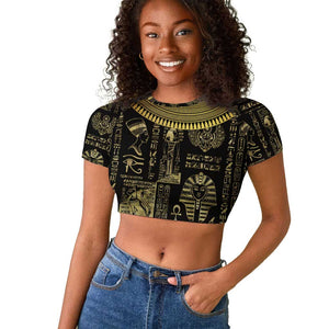 Egypt Pharaoh Raglan Cropped T shirt Egyptian Hieroglyphs and Symbols