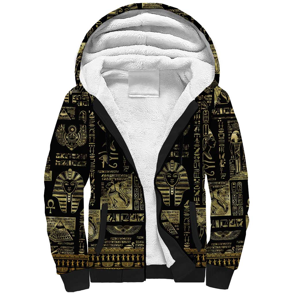 Egypt Pharaoh Sherpa Hoodie Egyptian Hieroglyphs and Symbols