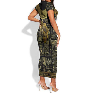 Egypt Pharaoh Short Sleeve Bodycon Dress Egyptian Hieroglyphs and Symbols