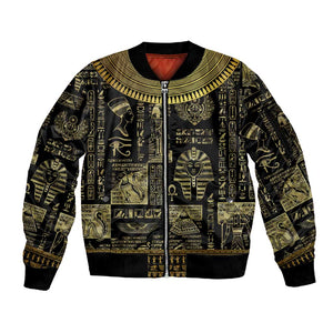 Egypt Pharaoh Sleeve Zip Bomber Jacket Egyptian Hieroglyphs and Symbols