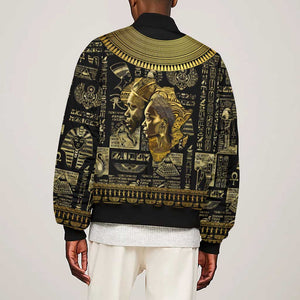 Egypt Pharaoh Sleeve Zip Bomber Jacket Egyptian Hieroglyphs and Symbols