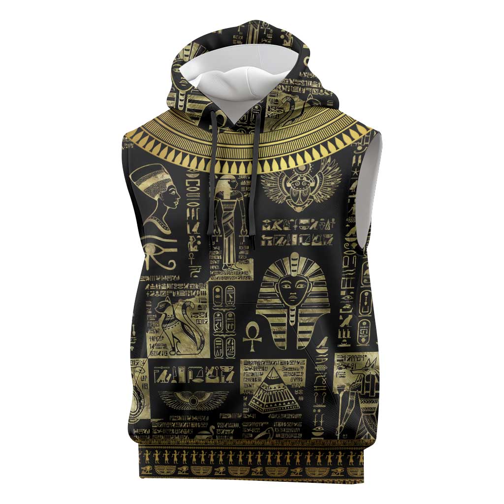 Egypt Pharaoh Sleeveless Hoodie Egyptian Hieroglyphs and Symbols - African Pride