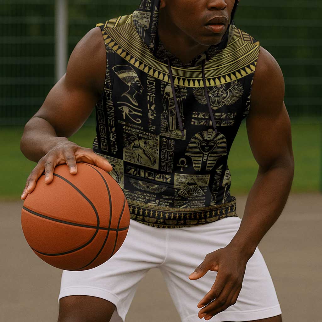Egypt Pharaoh Sleeveless Hoodie Egyptian Hieroglyphs and Symbols - African Pride