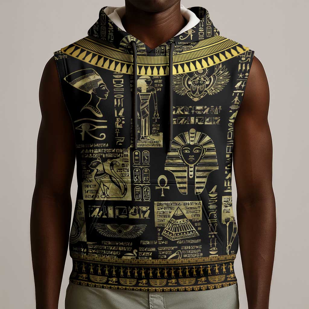 Egypt Pharaoh Sleeveless Hoodie Egyptian Hieroglyphs and Symbols - African Pride
