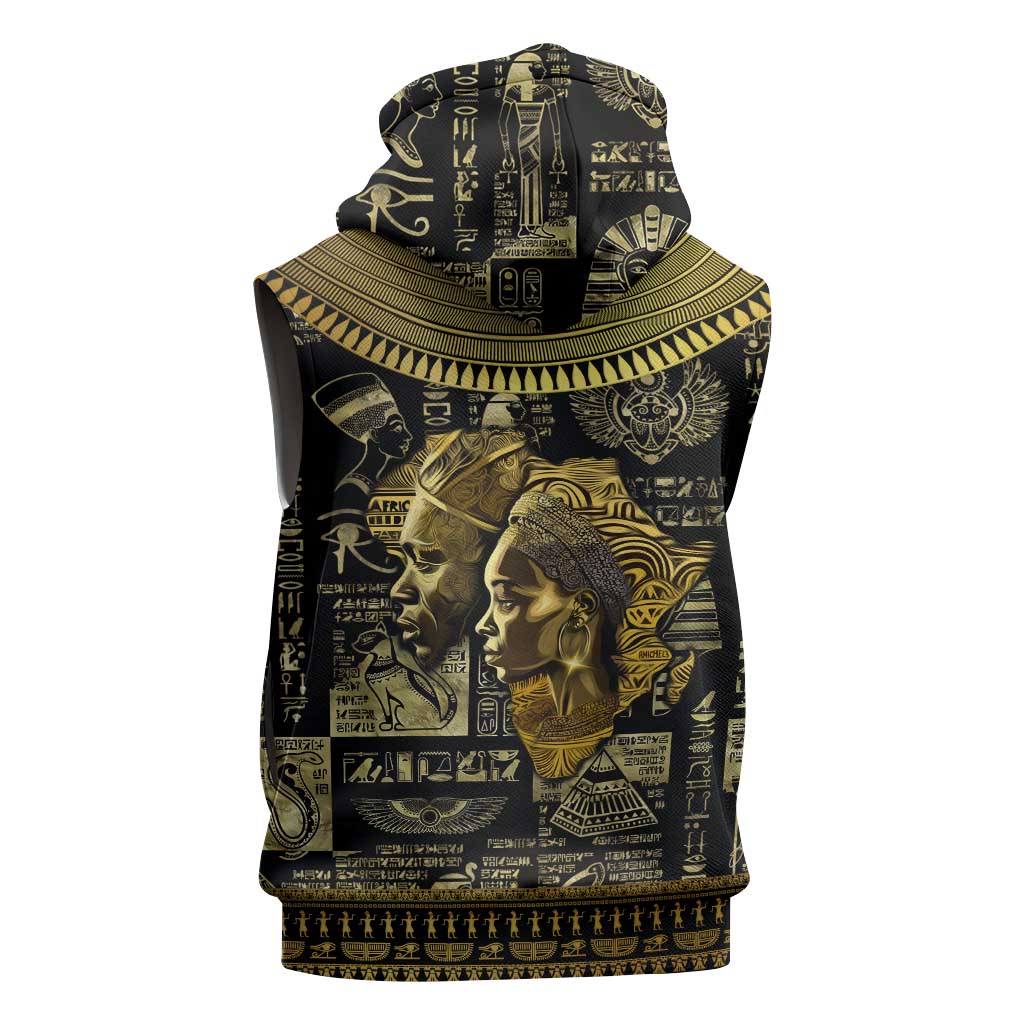 Egypt Pharaoh Sleeveless Zip Hoodie Egyptian Hieroglyphs and Symbols - African Pride