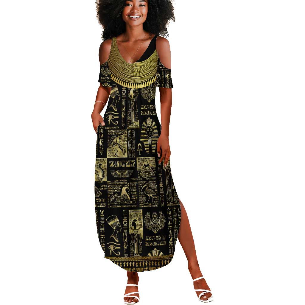 Egypt Pharaoh Summer Maxi Dress Egyptian Hieroglyphs and Symbols