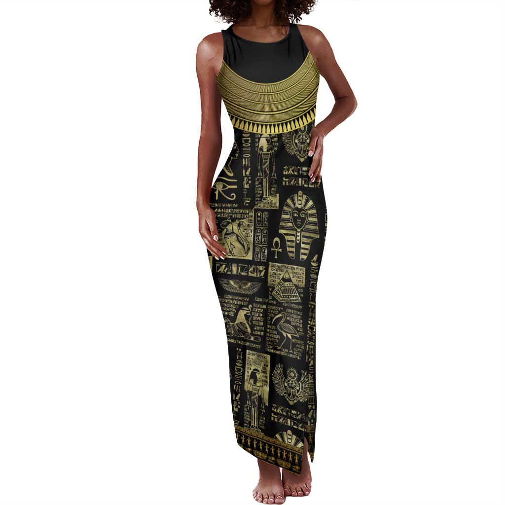 Egypt Pharaoh Tank Maxi Dress Egyptian Hieroglyphs and Symbols