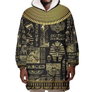 Egypt Pharaoh Wearable Blanket Hoodie Egyptian Hieroglyphs and Symbols