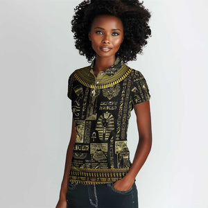 Egypt Pharaoh Women Polo Shirt Egyptian Hieroglyphs and Symbols