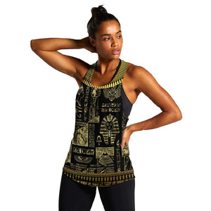 Egypt Pharaoh Women Racerback Tank Egyptian Hieroglyphs and Symbols