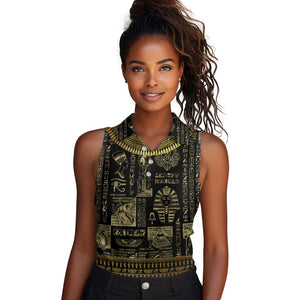 Egypt Pharaoh Women Sleeveless Polo Shirt Egyptian Hieroglyphs and Symbols