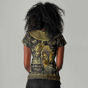 Egypt Pharaoh Women V-Neck T-Shirt Egyptian Hieroglyphs and Symbols