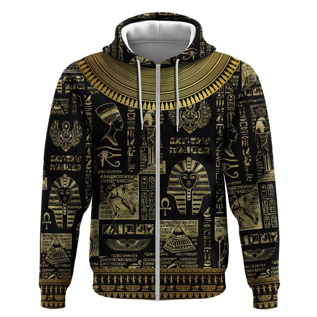 Egypt Pharaoh Zip Hoodie Egyptian Hieroglyphs and Symbols