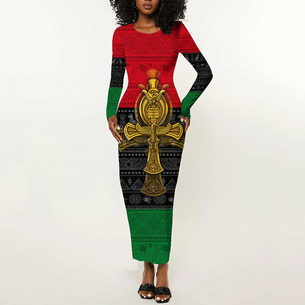 Pan African Ankh Long Sleeve Bodycon Dress