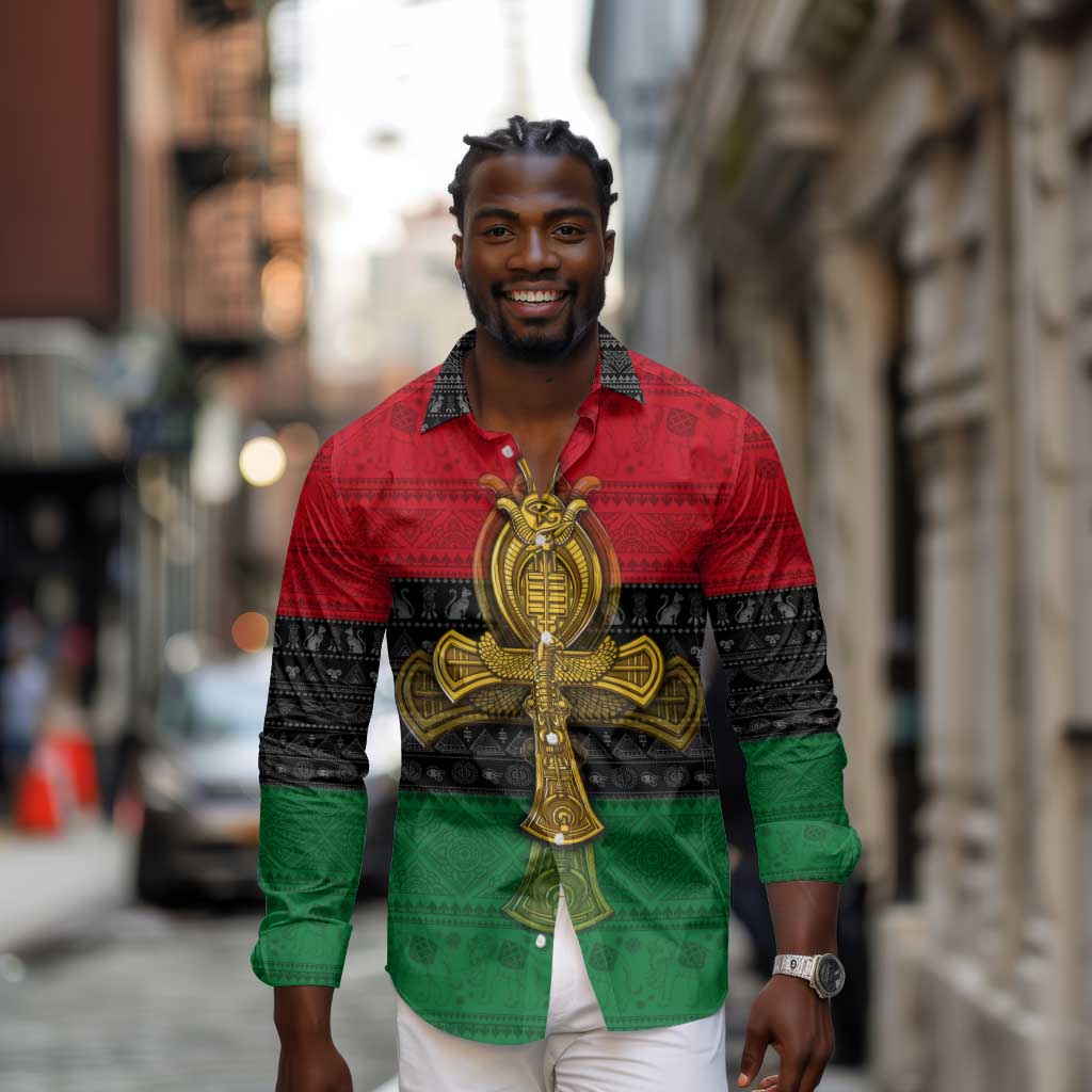 Pan African Ankh Long Sleeve Button Shirt