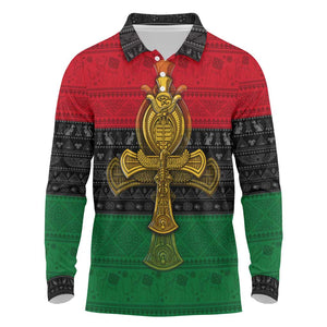 Pan African Ankh Long Sleeve Polo Shirt