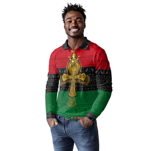 Pan African Ankh Long Sleeve Polo Shirt