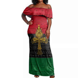 Pan African Ankh Off Shoulder Maxi Dress