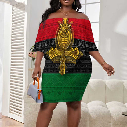 Pan African Ankh Off Shoulder Short Dress