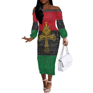 Pan African Ankh Off The Shoulder Long Sleeve Dress