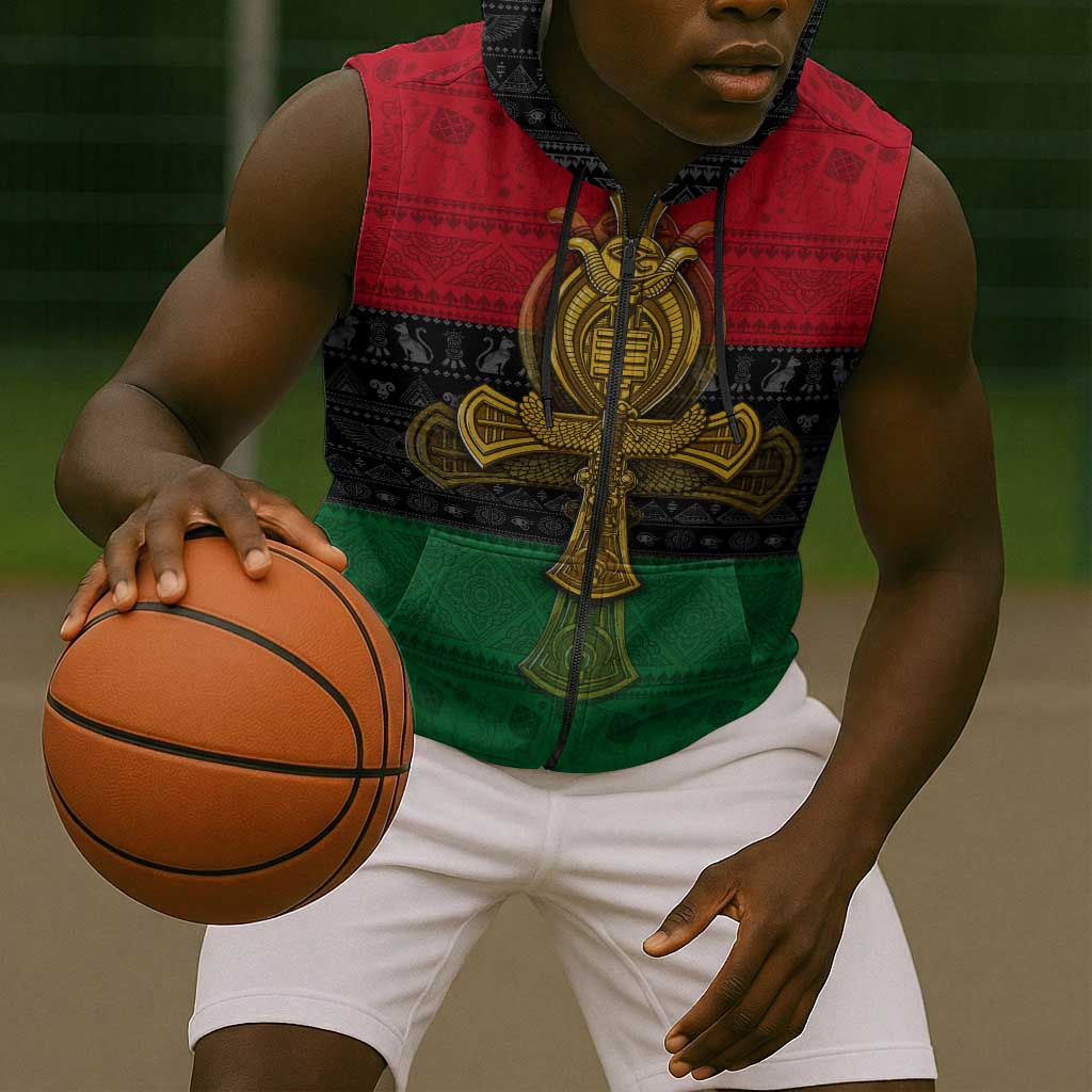 Pan African Ankh Sleeveless Zip Hoodie - African Pride