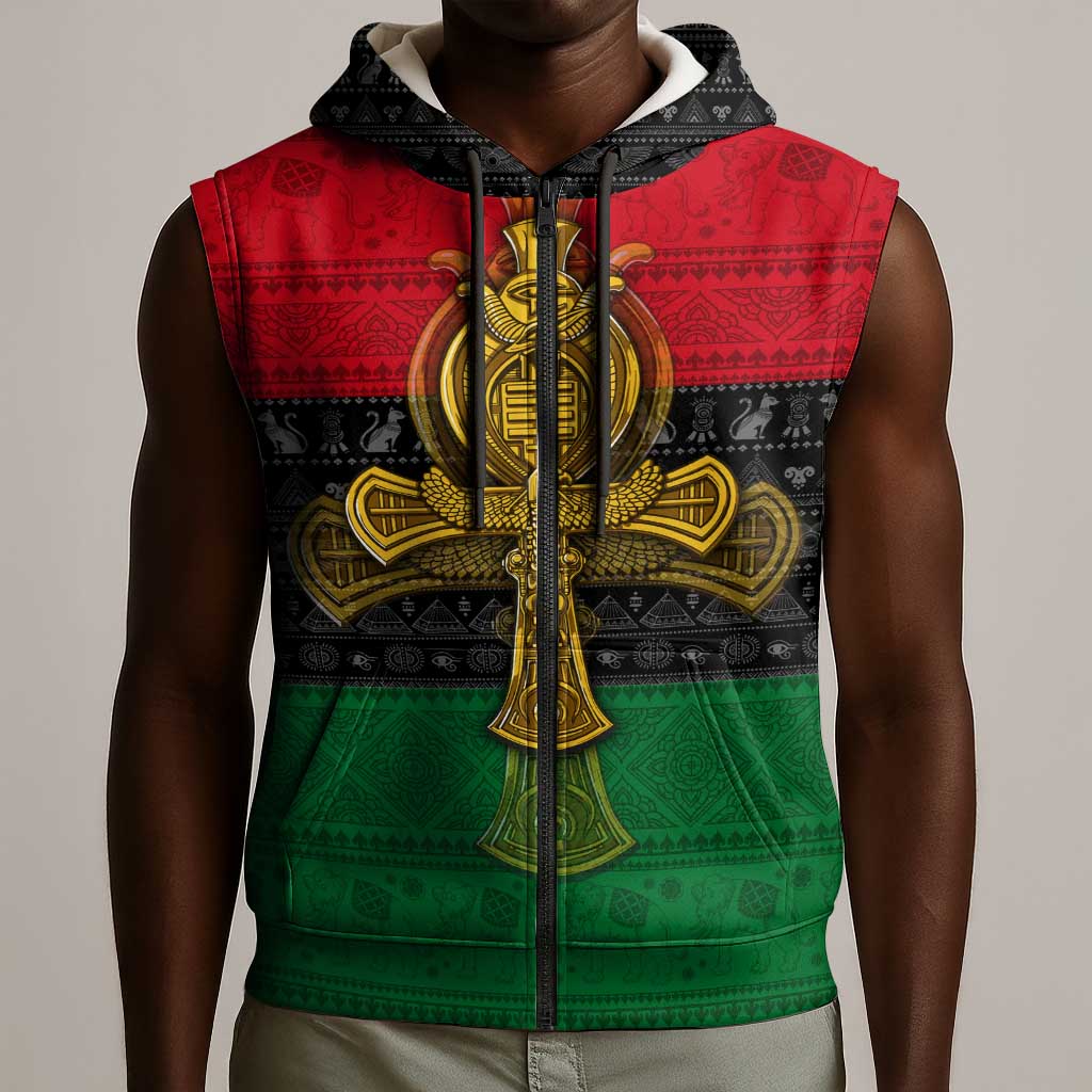 Pan African Ankh Sleeveless Zip Hoodie - African Pride