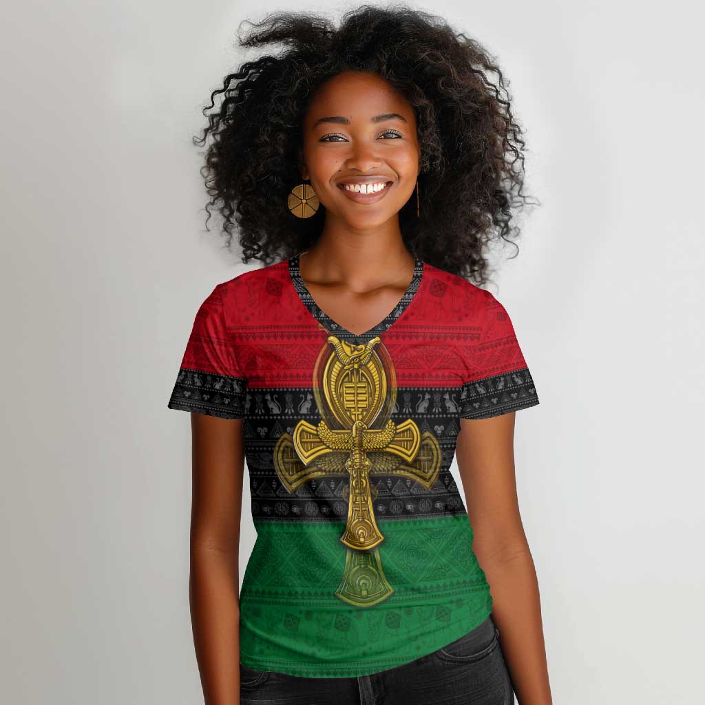 Pan African Ankh Women V-Neck T-Shirt