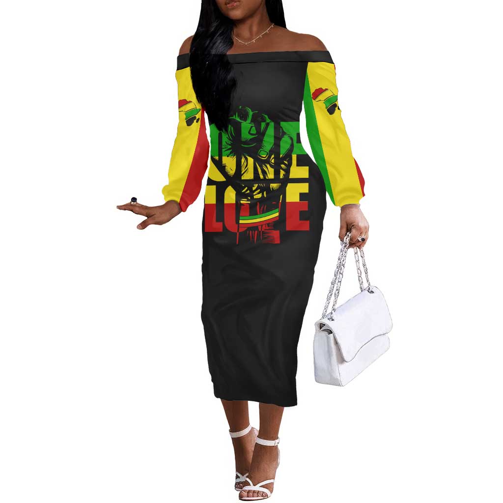 Reggae One Love Off The Shoulder Long Sleeve Dress African