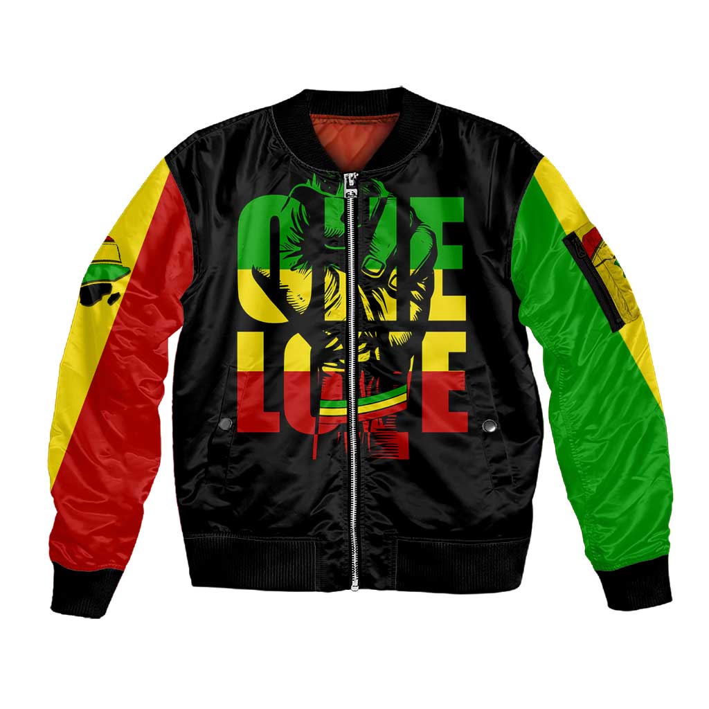 Reggae One Love Sleeve Zip Bomber Jacket African