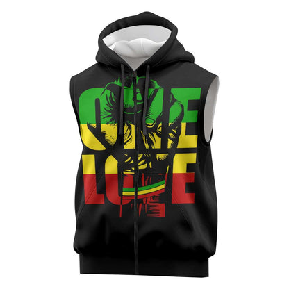 Reggae One Love Sleeveless Zip Hoodie African - African Pride