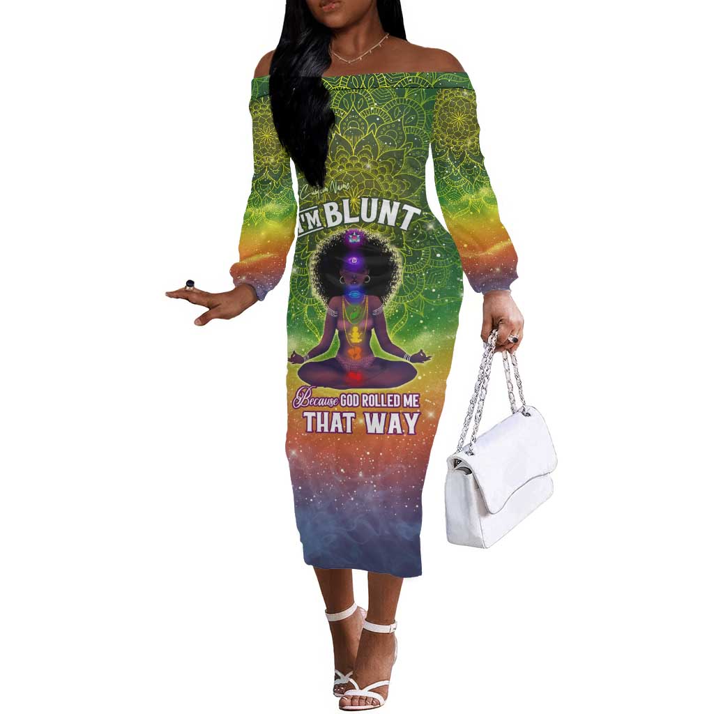 I'm Blunt African Off The Shoulder Long Sleeve Dress Black Women Mandala