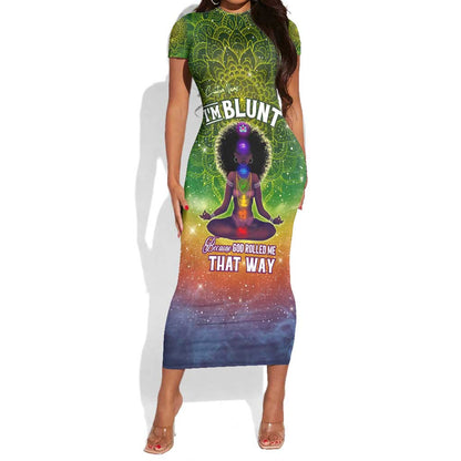 I'm Blunt African Short Sleeve Bodycon Dress Black Women Mandala DT02