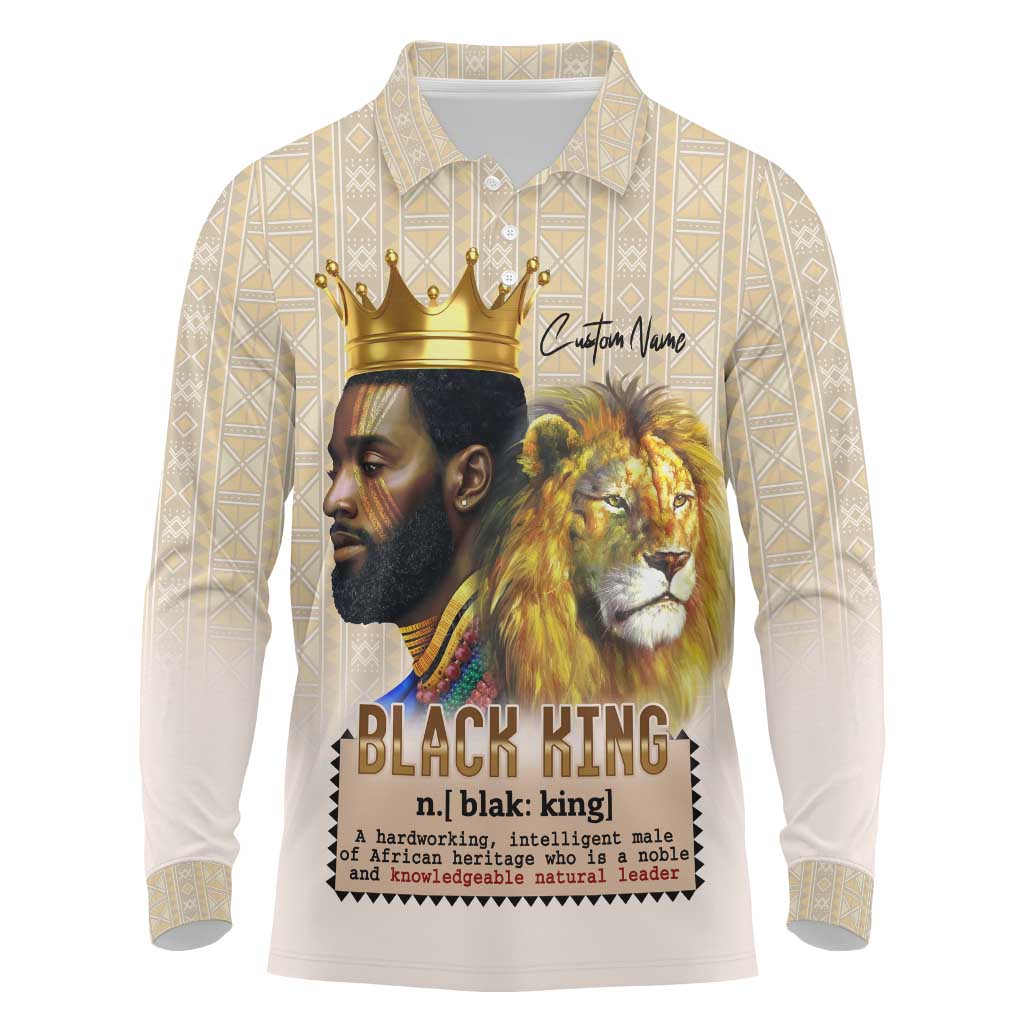 Lion Black King Long Sleeve Polo Shirt African Heritage