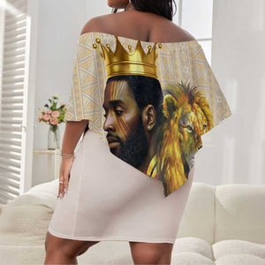 Lion Black King Off Shoulder Short Dress African Heritage