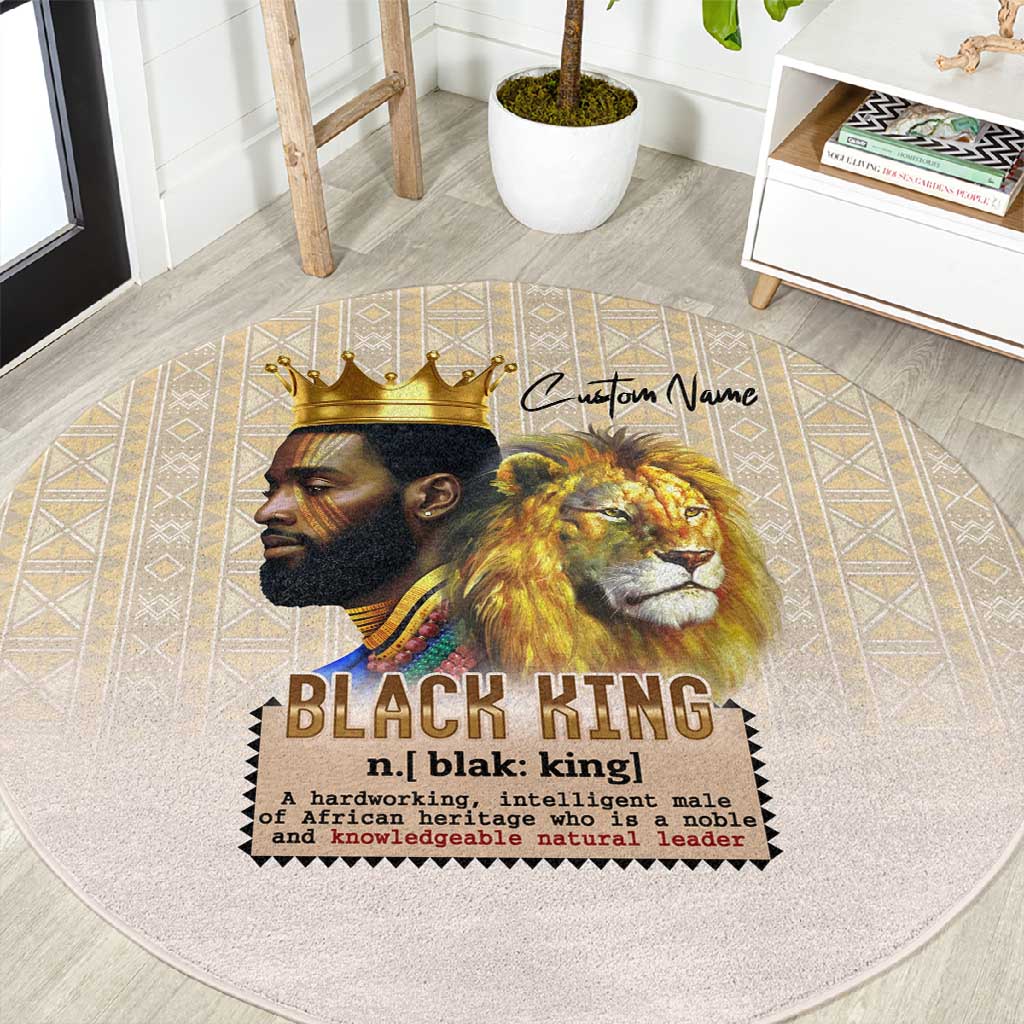 Lion Black King Round Carpet African Heritage