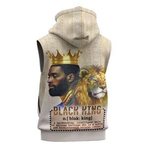 Lion Black King Sleeveless Zip Hoodie African Heritage - African Pride